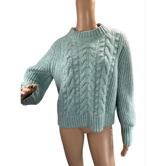 A New Day Women's Ribbed Cable Knit Sweater Med Mint Green Crewneck Cottagecore - Picture 2 of 14